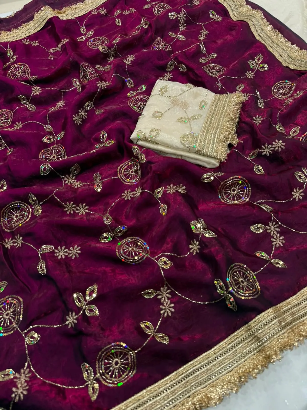 Space Satin Sequence Work Saree