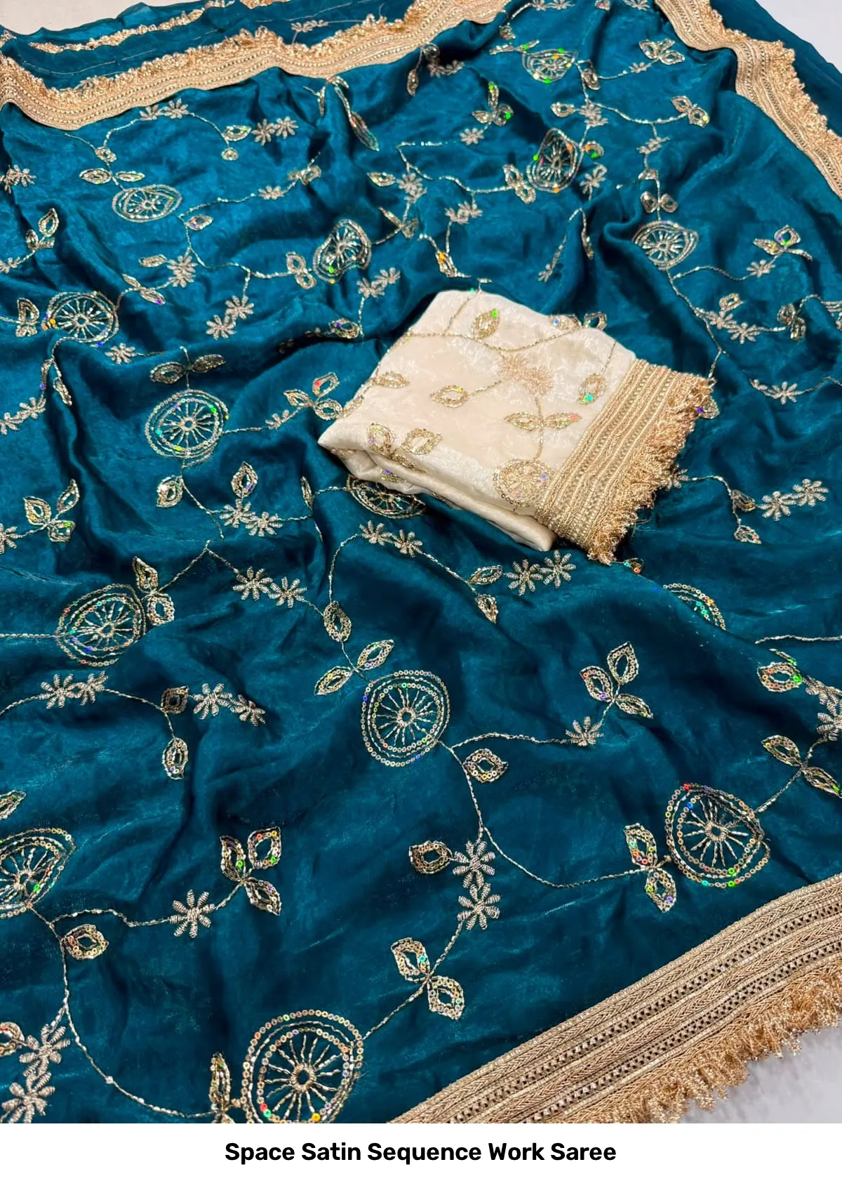 Space Satin Sequence Work Saree 10