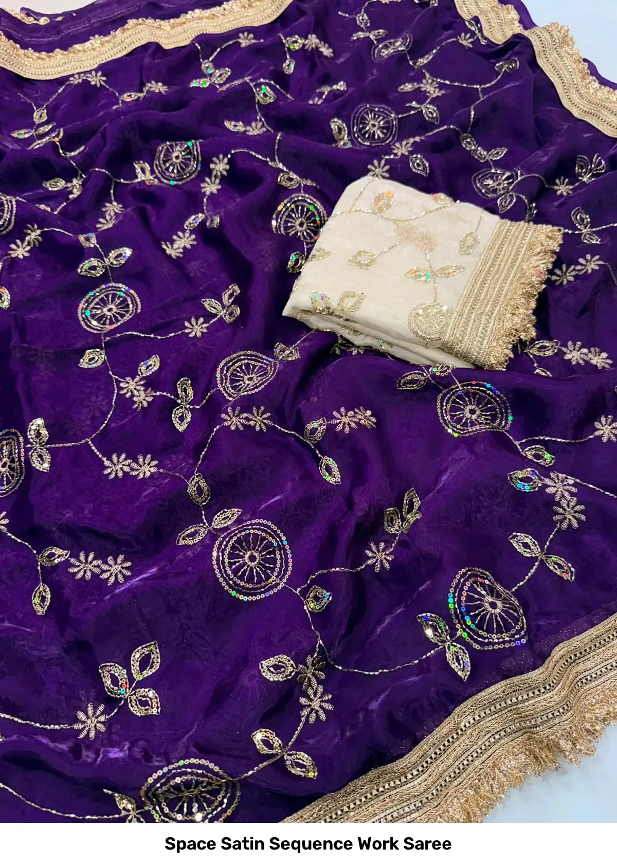 Space Satin Sequence Work Saree 13