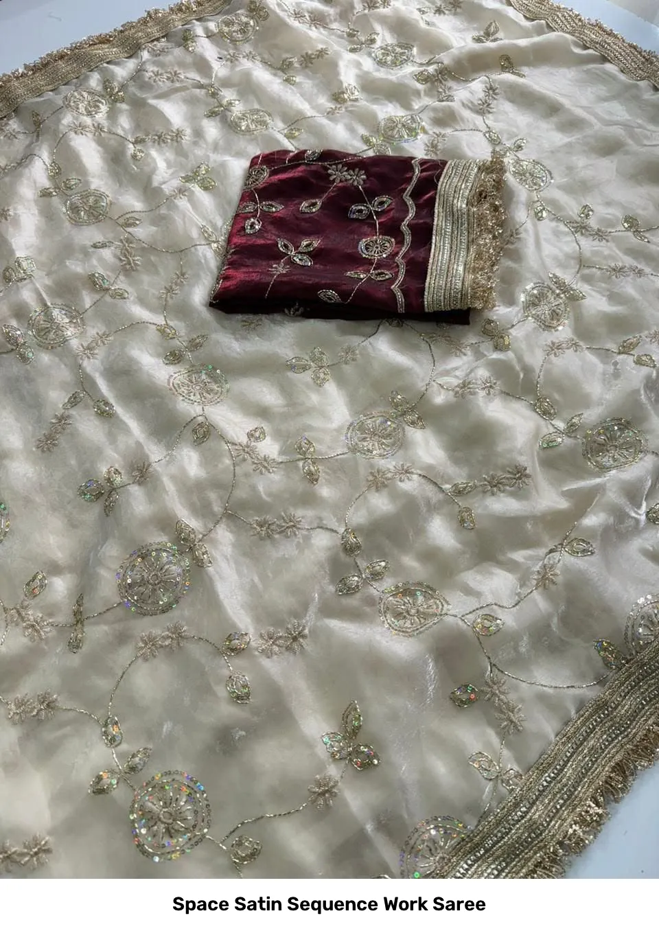 Space Satin Sequence Work Saree 3