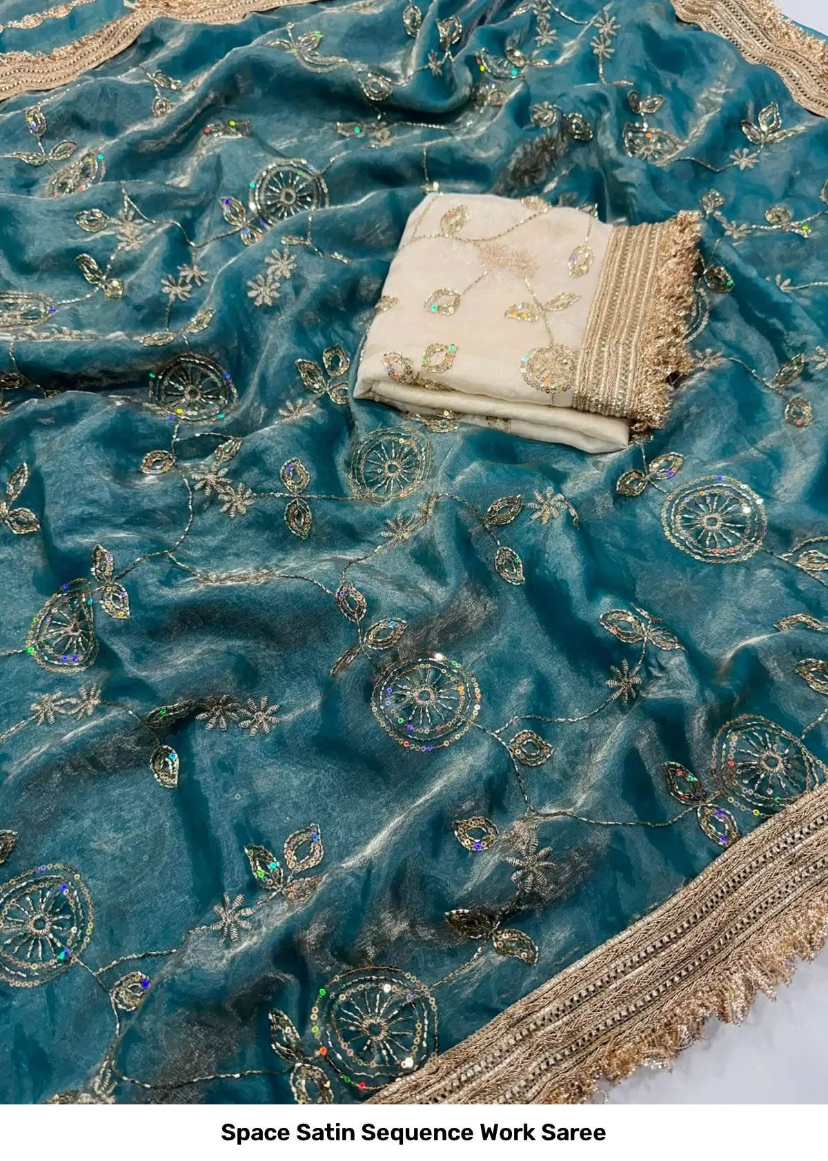 Space Satin Sequence Work Saree 4