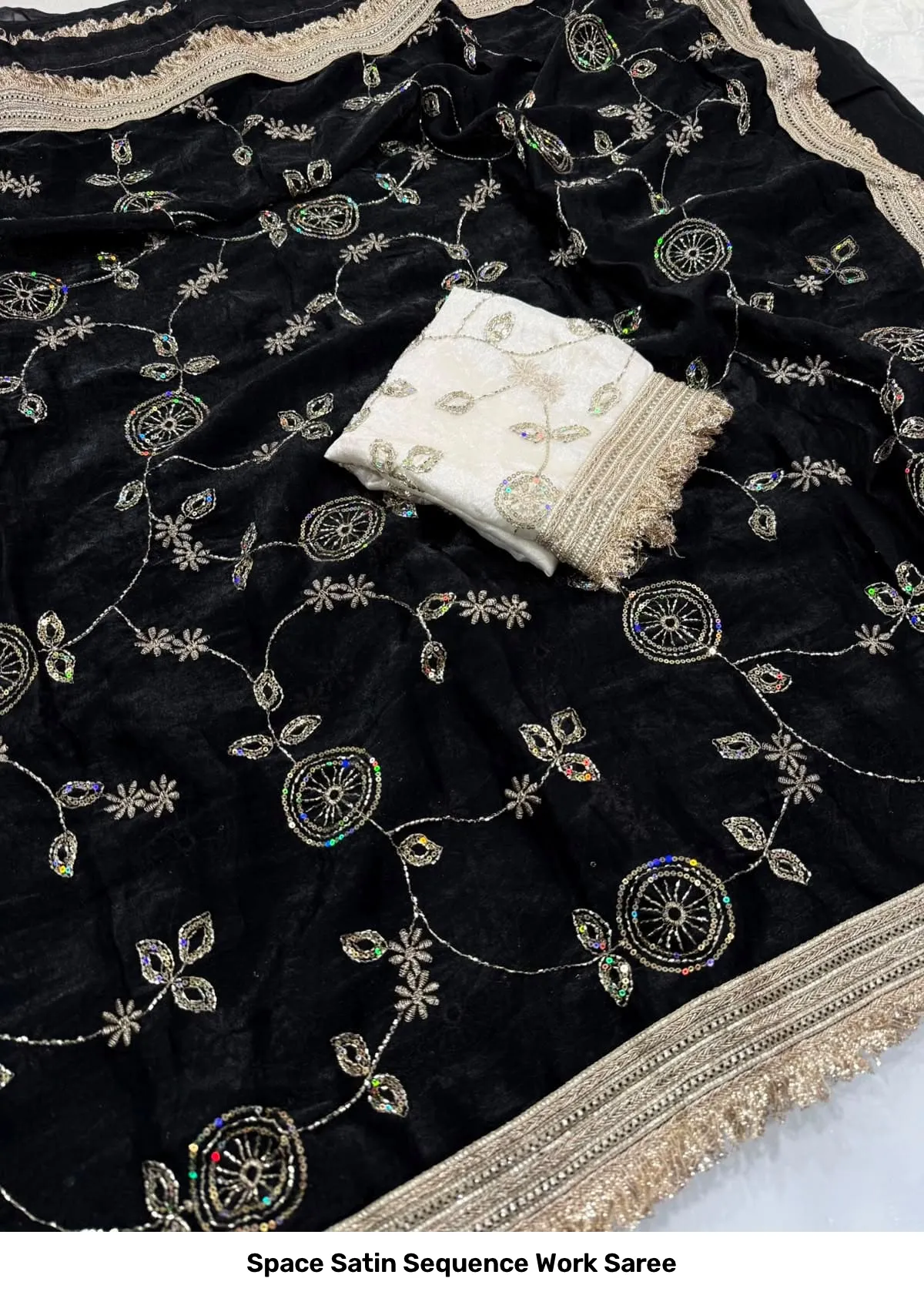 Space Satin Sequence Work Saree 5
