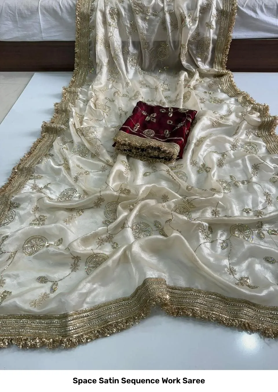 Space Satin Sequence Work Saree 6