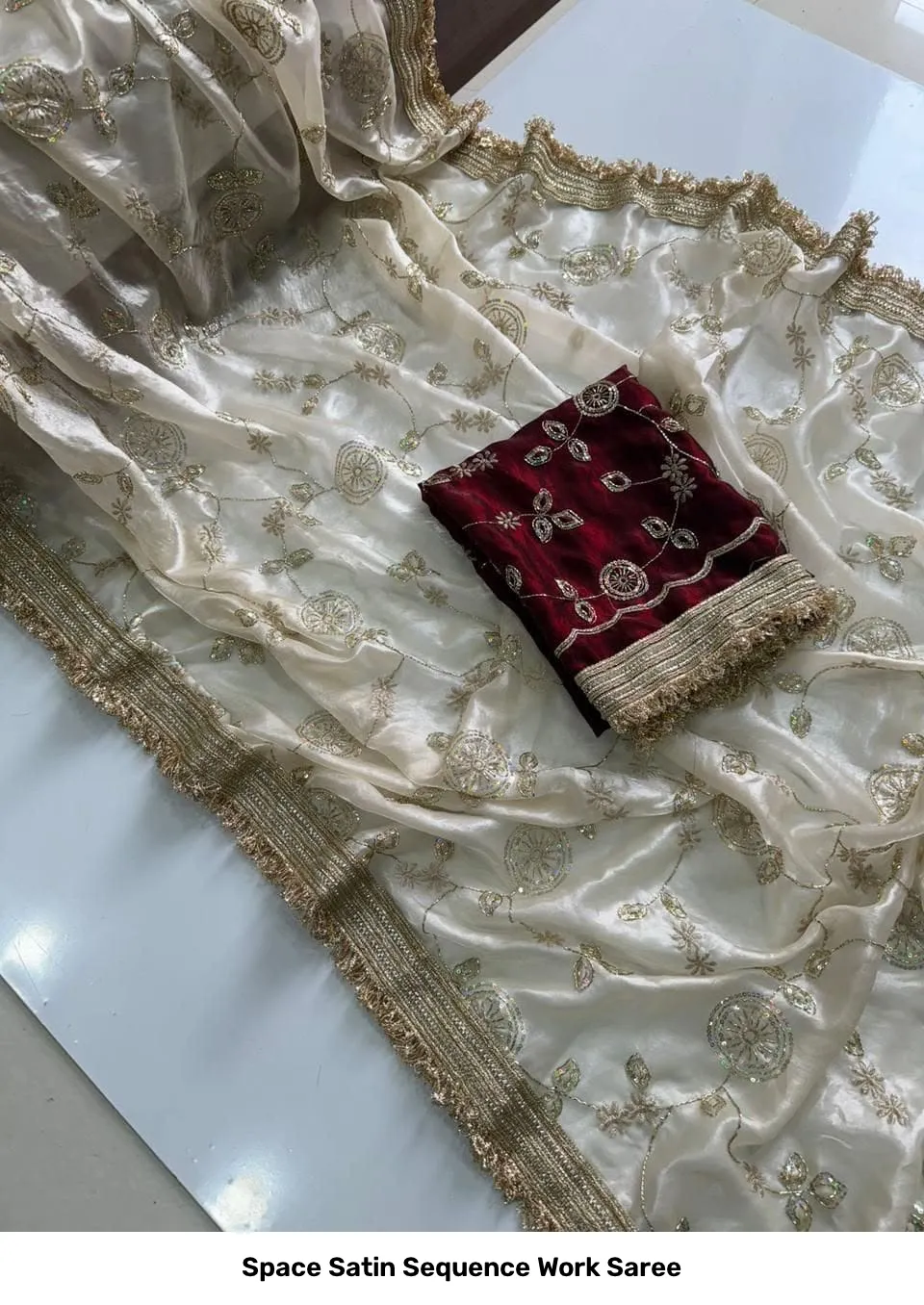 Space Satin Sequence Work Saree 7