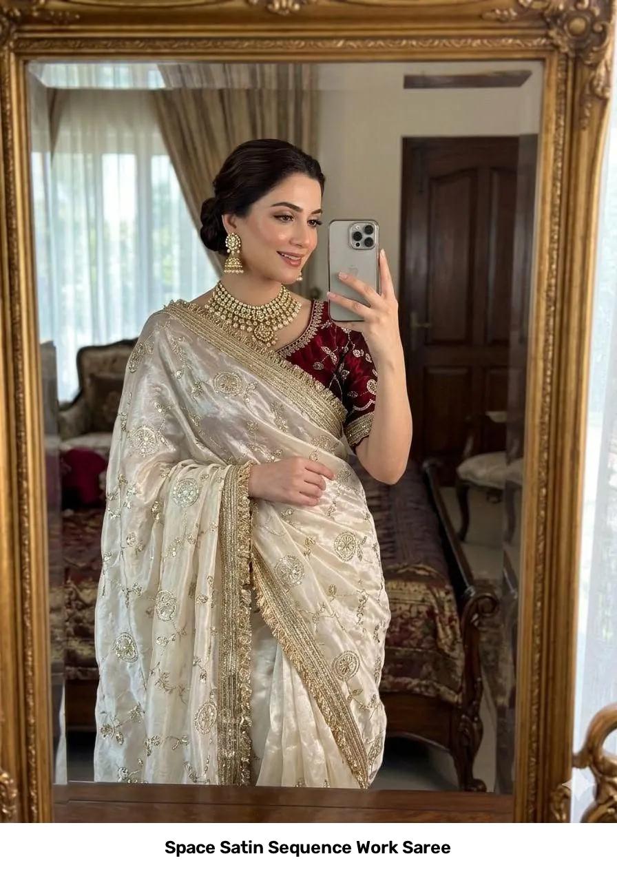 Space Satin Sequence Work Saree 8