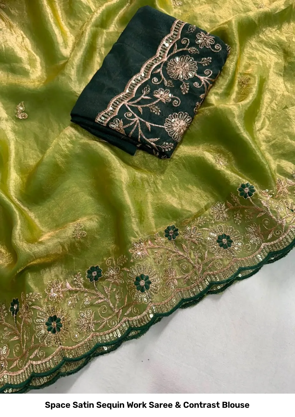 Space Satin Sequin Work Saree & Contrast Blouse 6