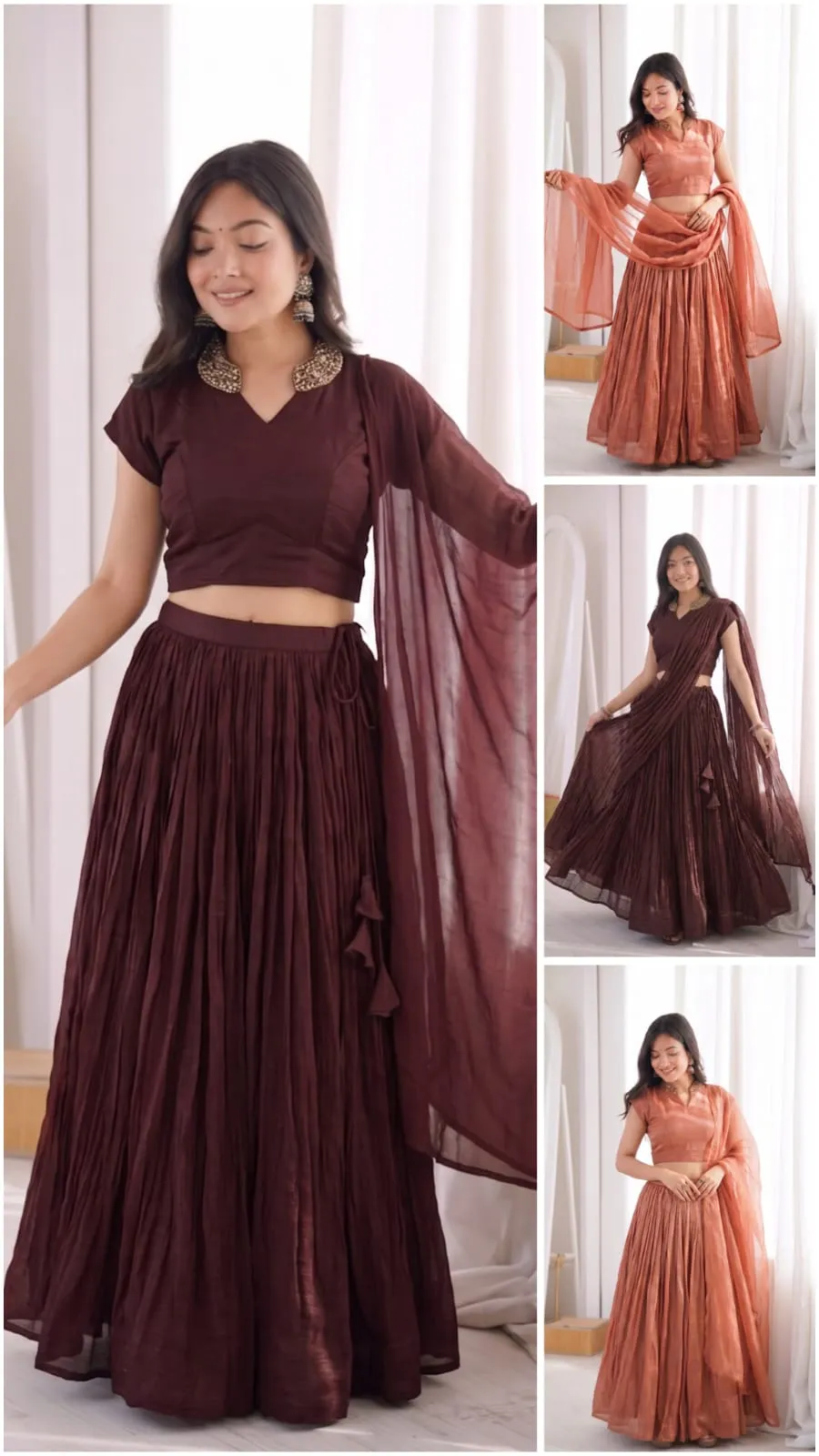 Stitched Crushed Silk Lehenga Choli & Dupatta