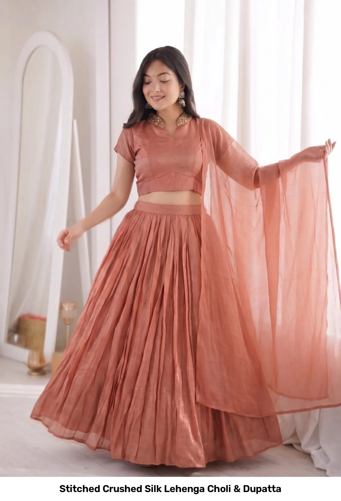 Stitched Crushed Silk Lehenga Choli & Dupatta 11