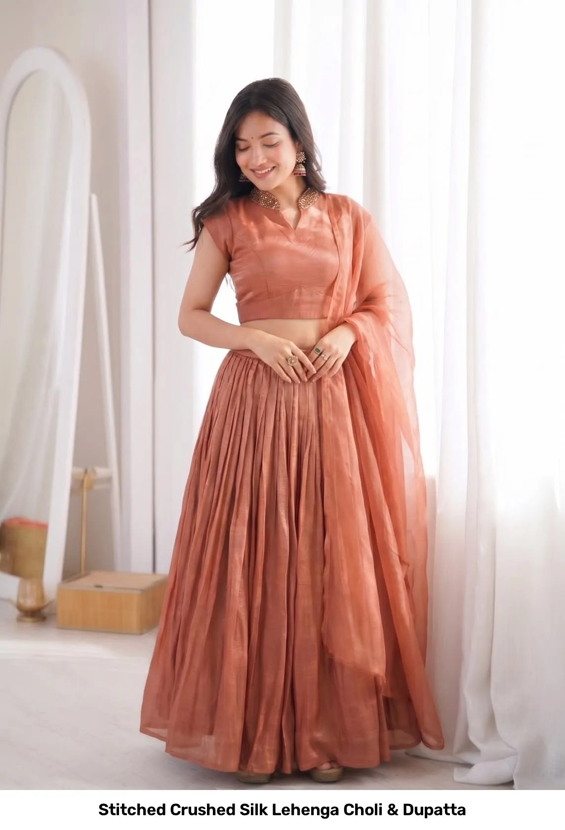 Stitched Crushed Silk Lehenga Choli & Dupatta 12