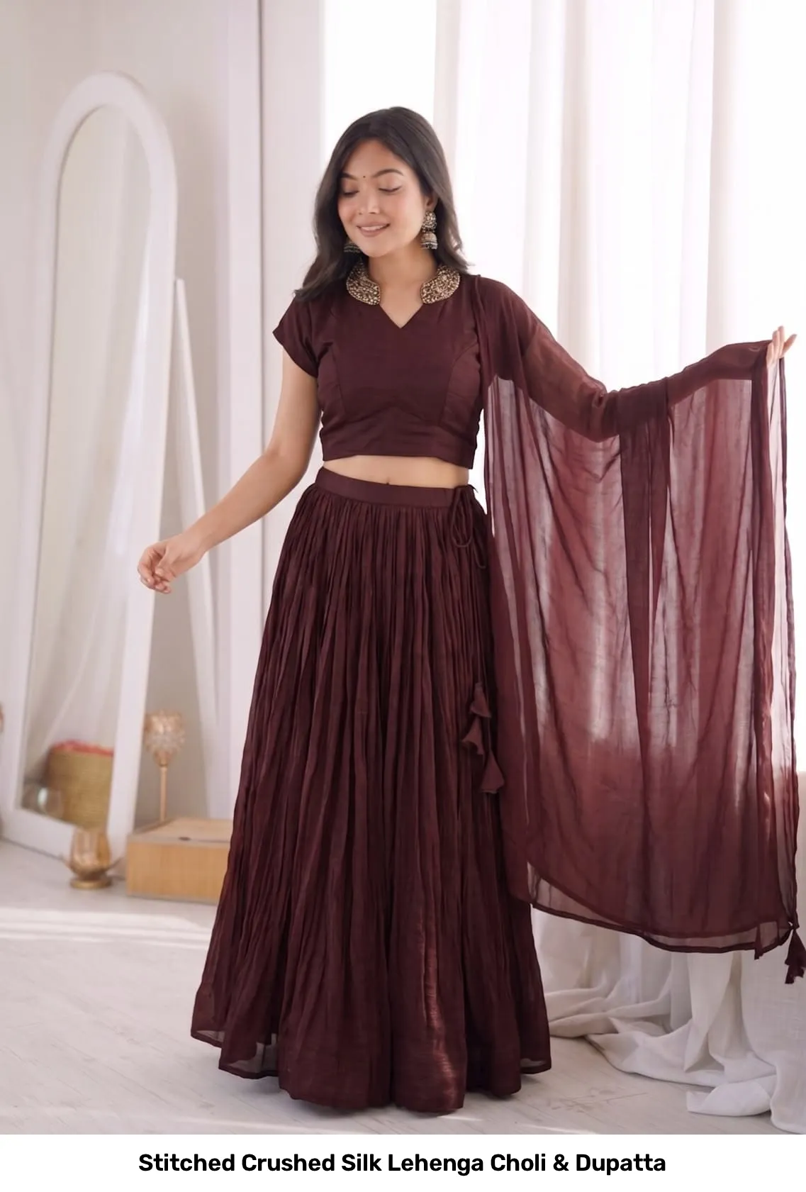 Stitched Crushed Silk Lehenga Choli & Dupatta 15