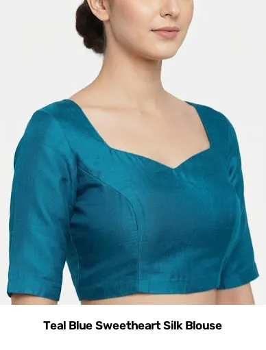 Teal Blue Sweetheart Silk Blouse 2
