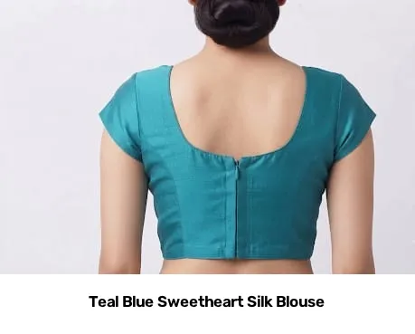 Teal Blue Sweetheart Silk Blouse 3