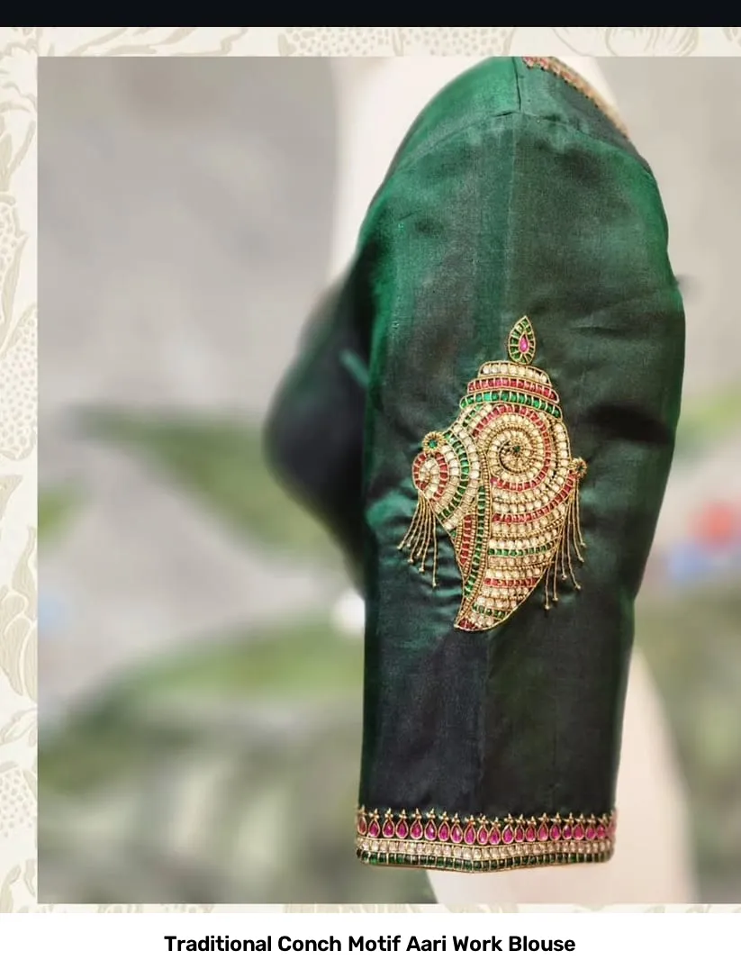 Traditional Conch Motif Aari Work Blouse 2