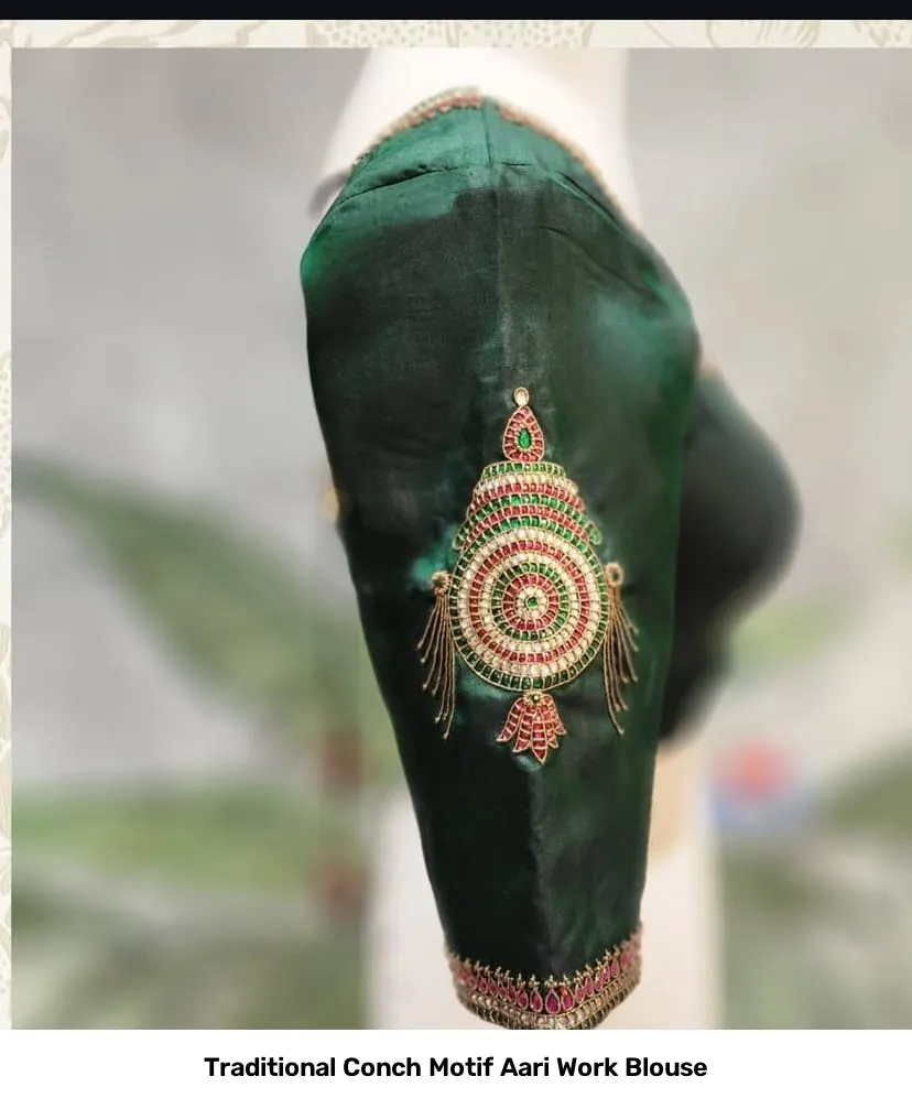 Traditional Conch Motif Aari Work Blouse 3