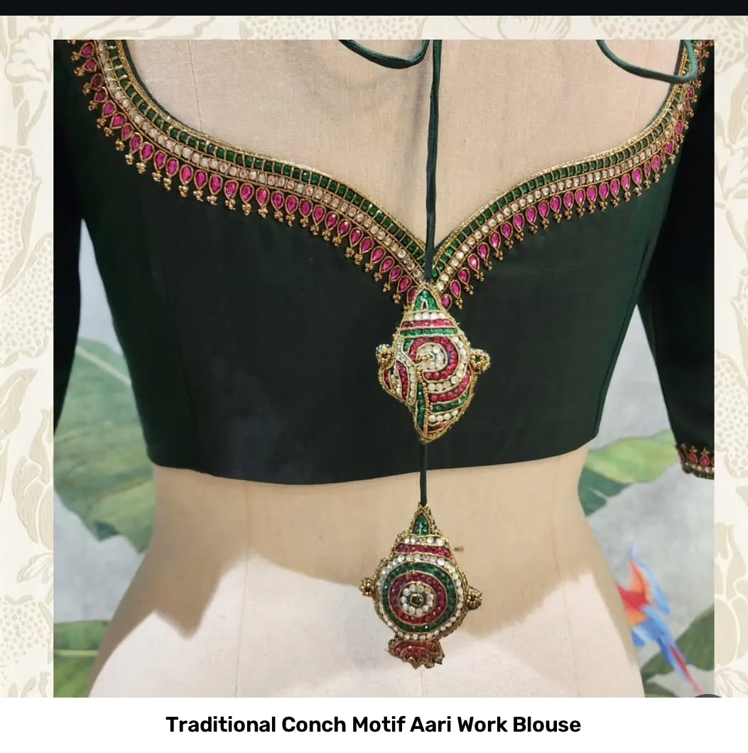 Traditional Conch Motif Aari Work Blouse 4