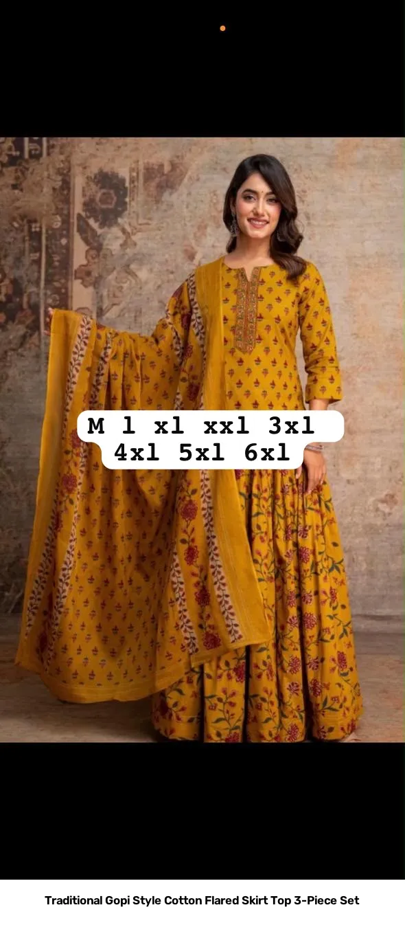 Traditional Gopi Style Cotton Flared Skirt Top 3-Piece Set 9