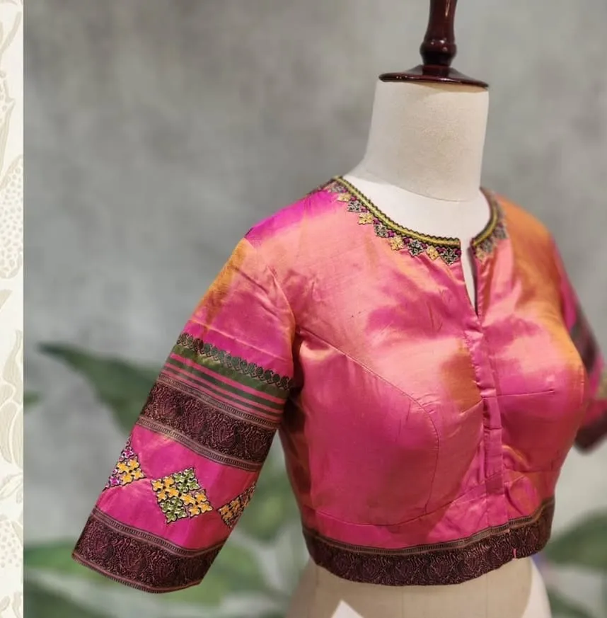 Traditional Handcrafted Silk Blouse With Back Buttons