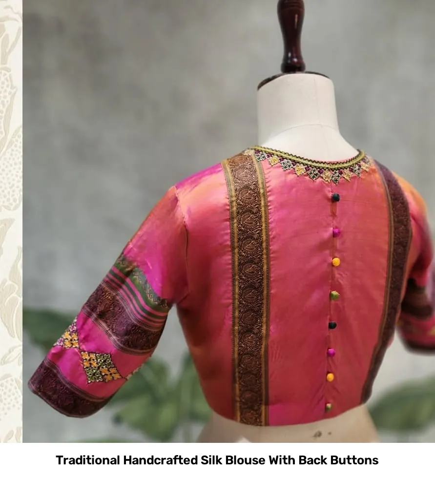 Traditional Handcrafted Silk Blouse With Back Buttons 2