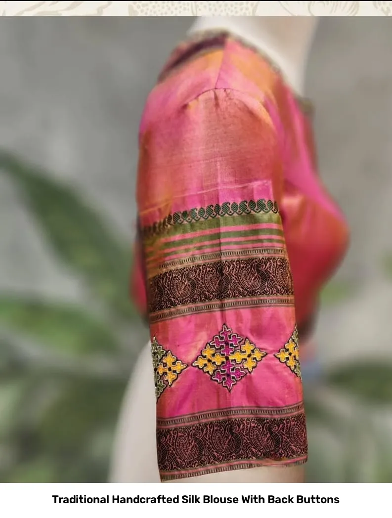 Traditional Handcrafted Silk Blouse With Back Buttons 3