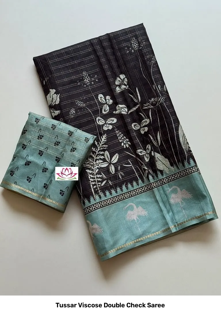 Tussar Viscose Double Check Saree 10