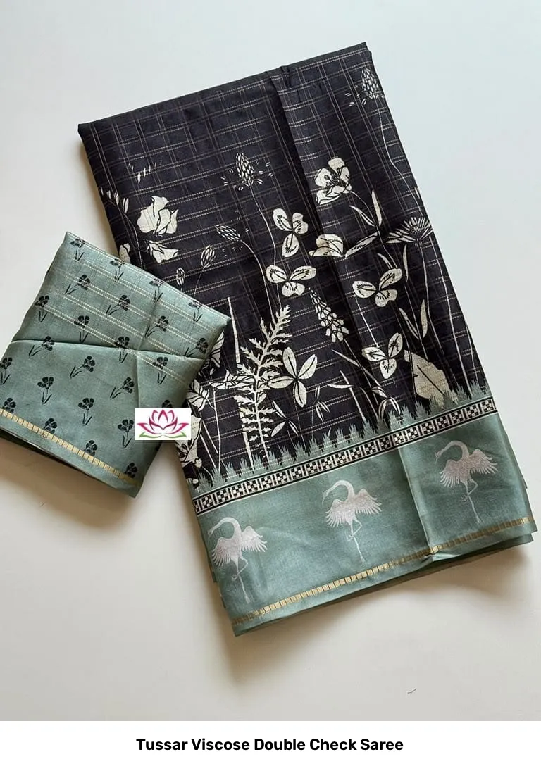 Tussar Viscose Double Check Saree 11