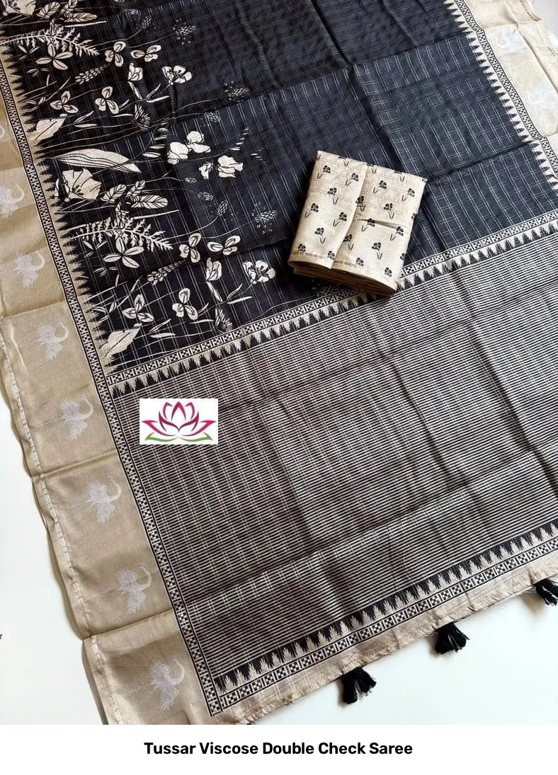 Tussar Viscose Double Check Saree 12