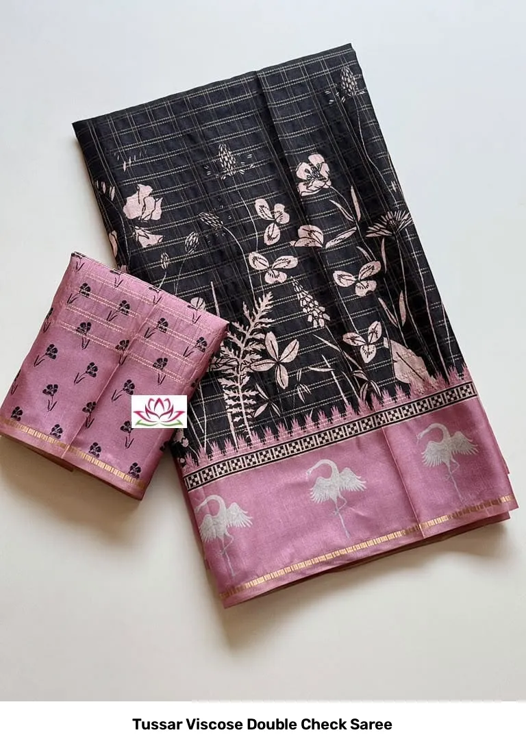 Tussar Viscose Double Check Saree 2
