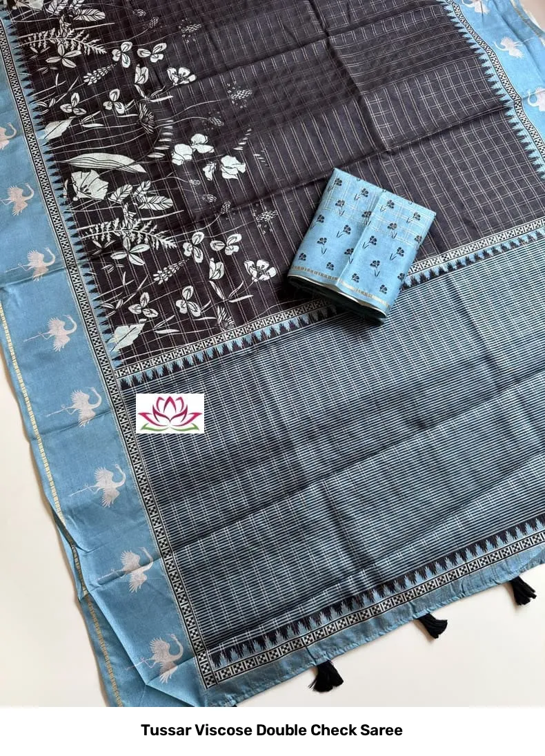 Tussar Viscose Double Check Saree 3