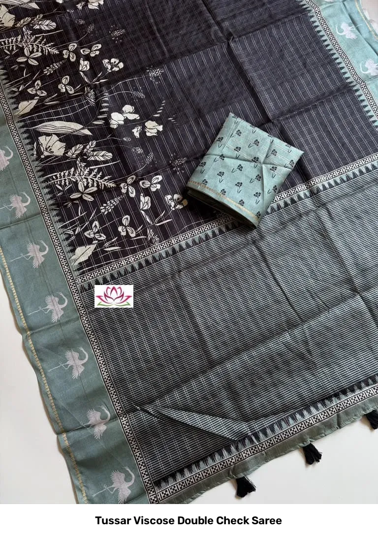Tussar Viscose Double Check Saree 4