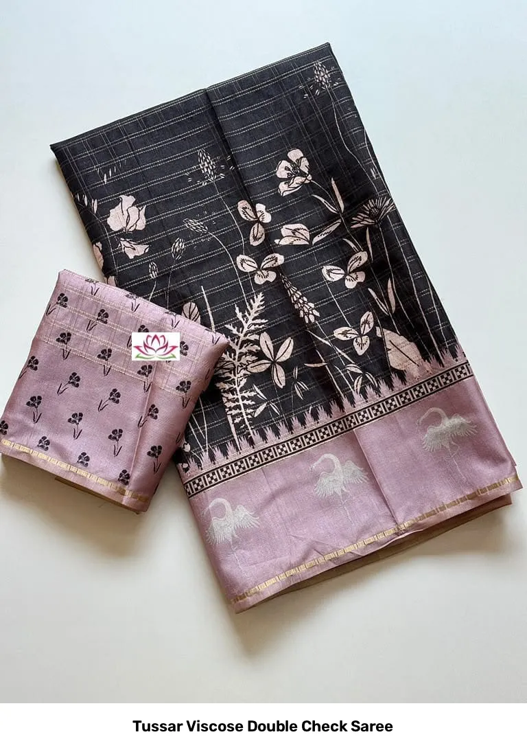 Tussar Viscose Double Check Saree 5