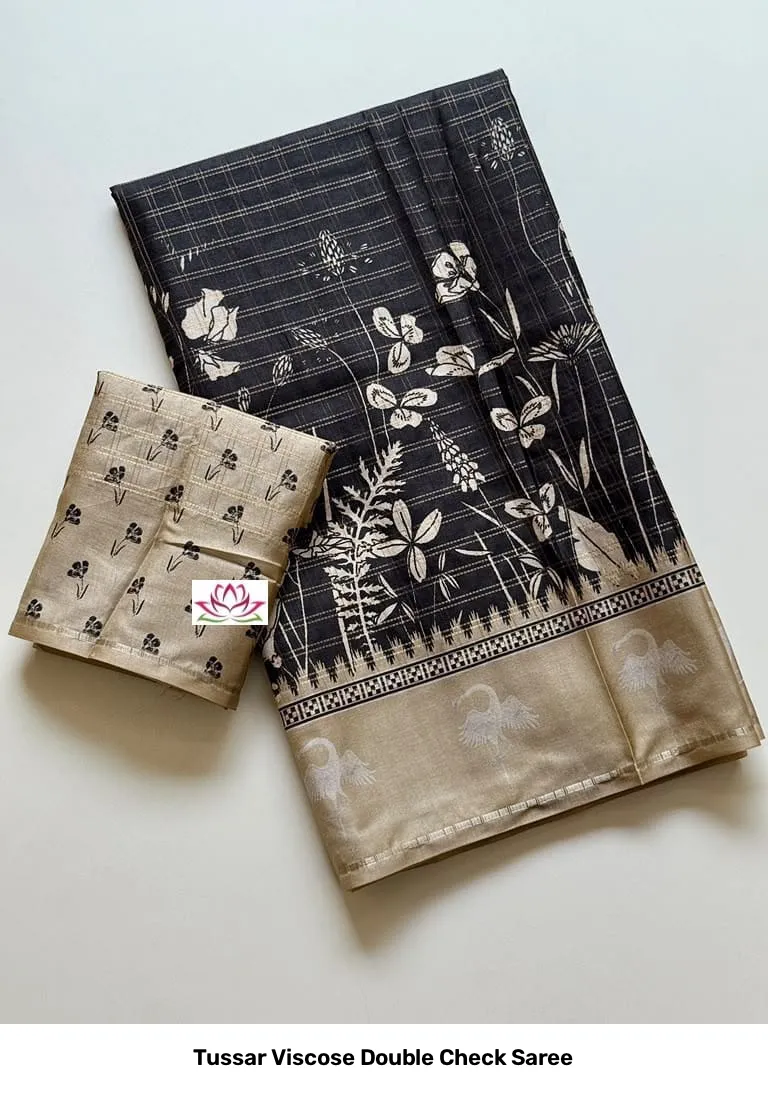 Tussar Viscose Double Check Saree 6