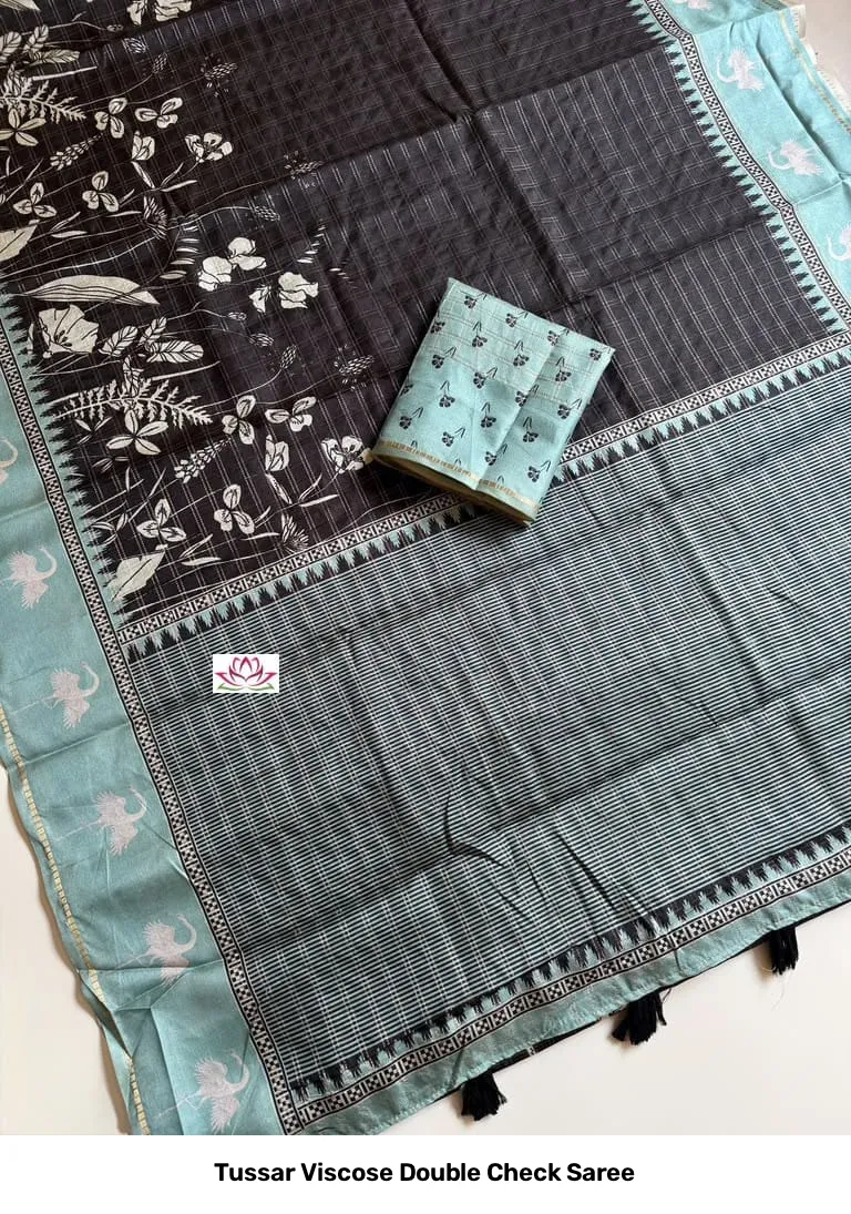 Tussar Viscose Double Check Saree 7