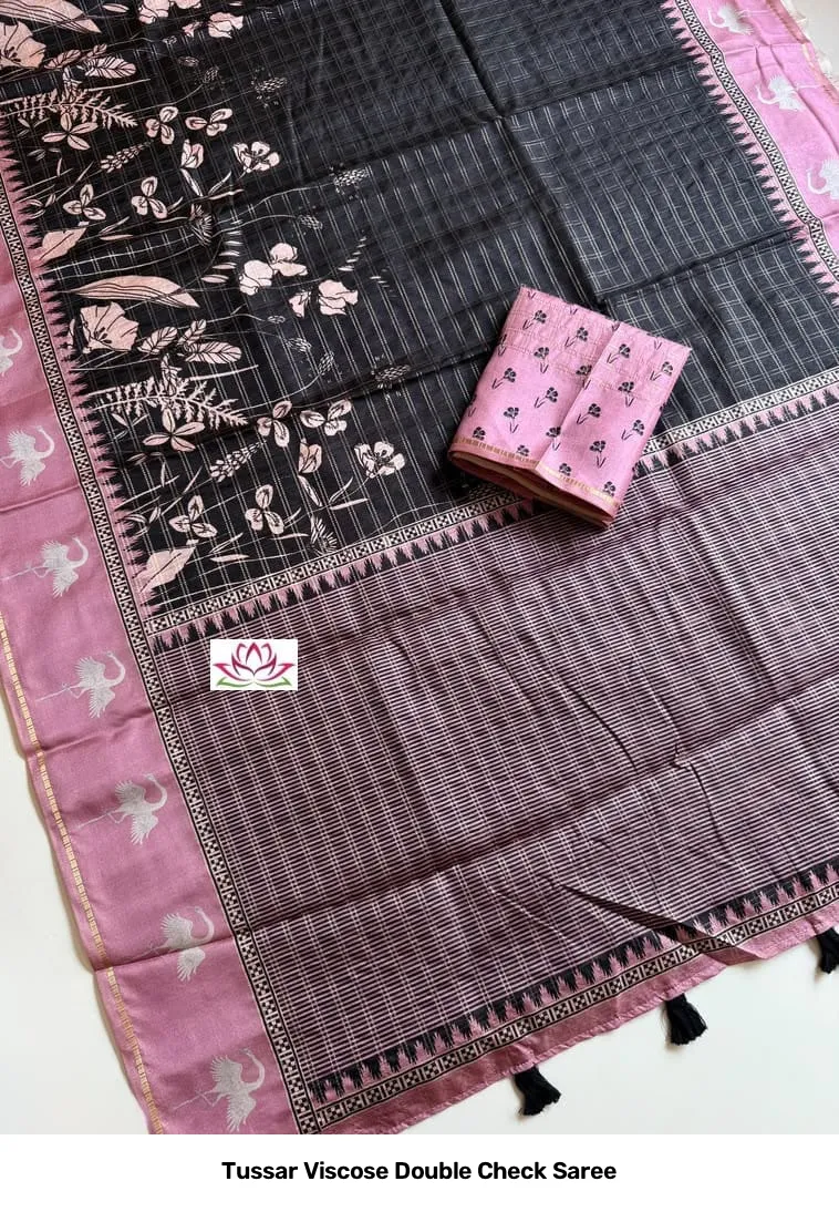 Tussar Viscose Double Check Saree 8