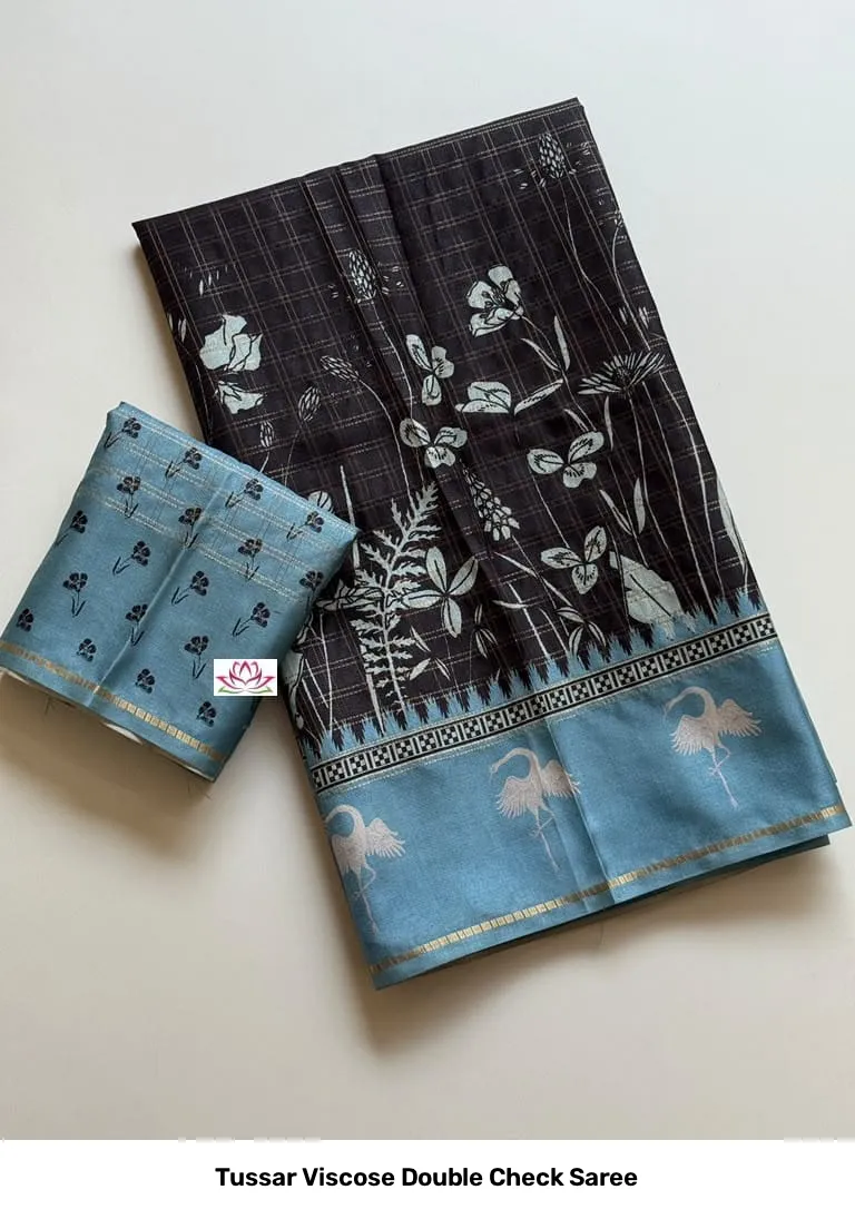 Tussar Viscose Double Check Saree 9