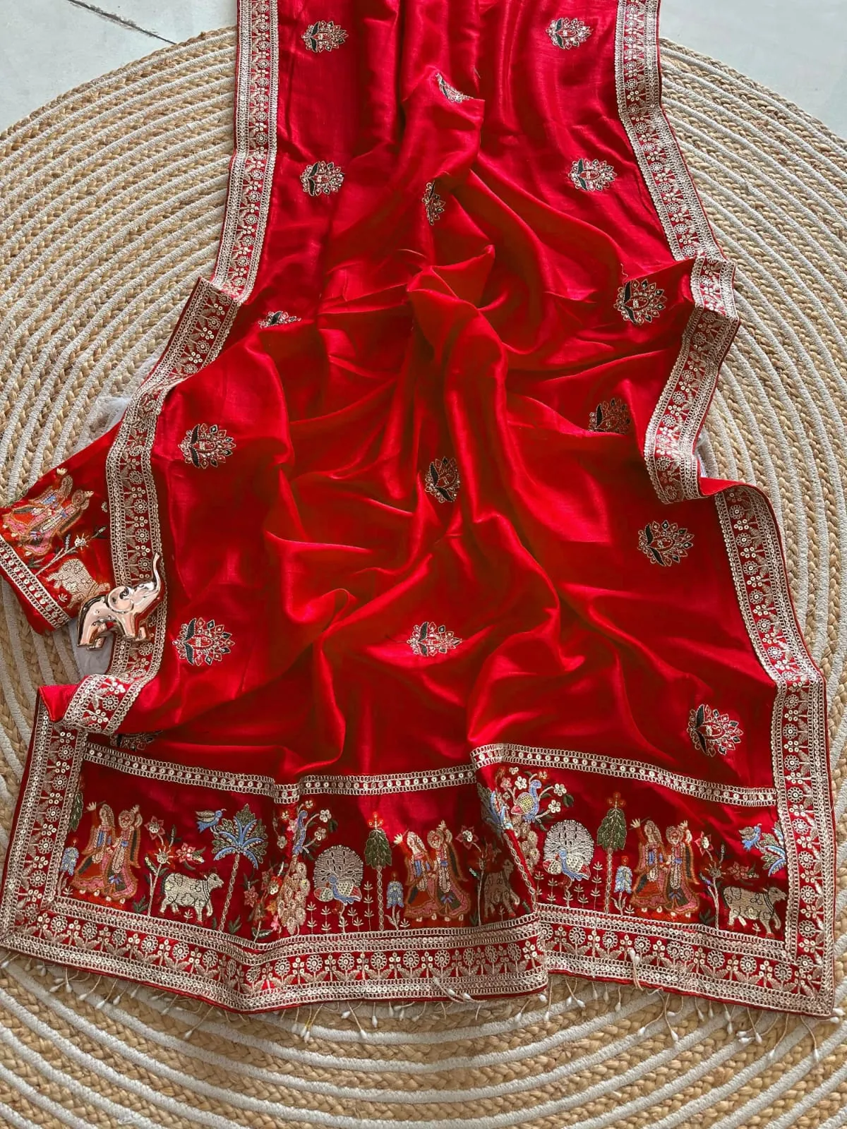 Vichitra Silk Figure Work Saree with Blouse 1