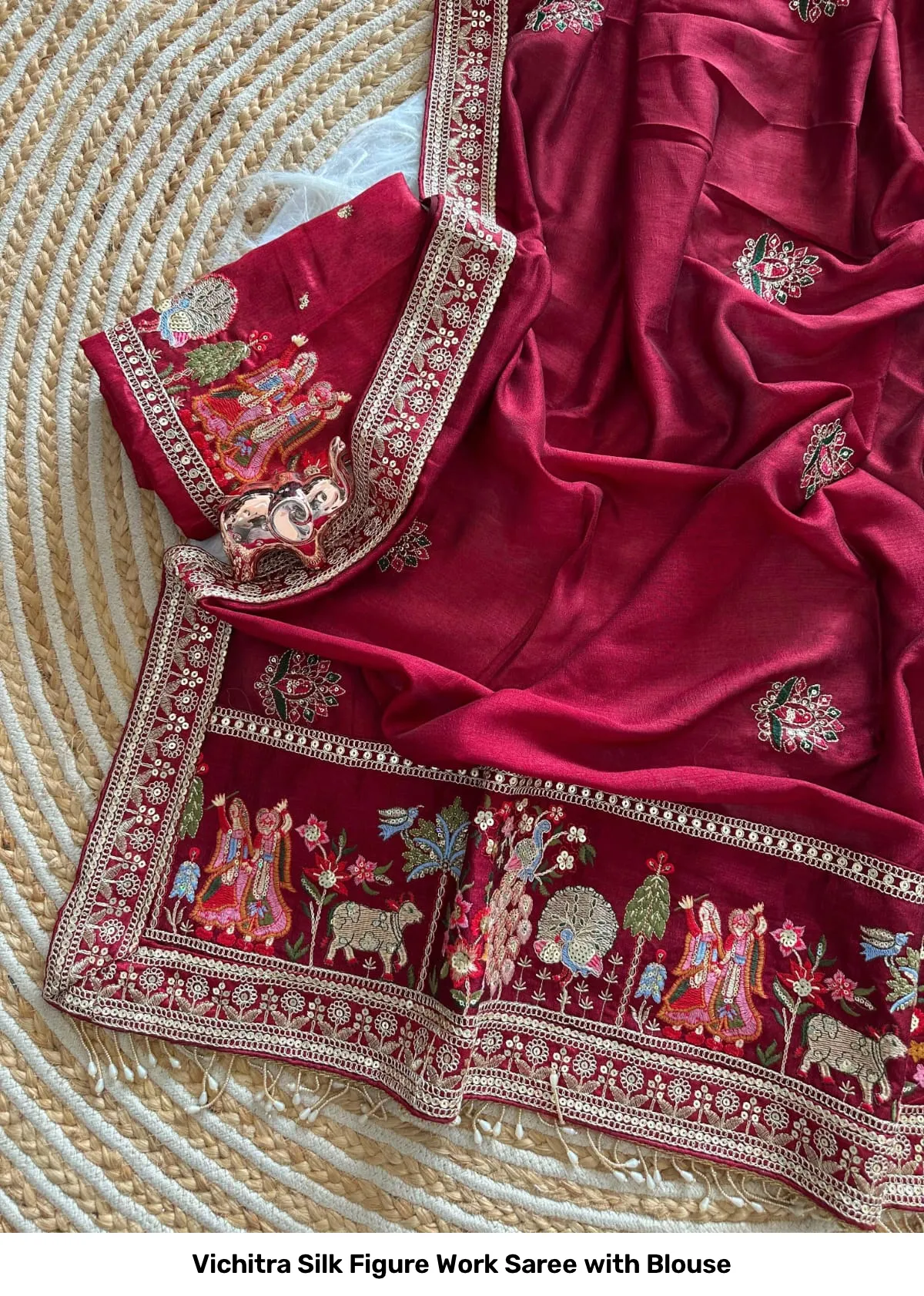 Vichitra Silk Figure Work Saree with Blouse 10