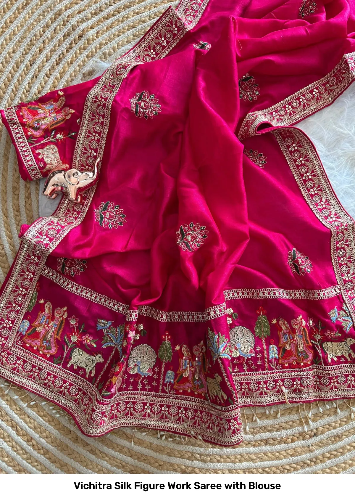 Vichitra Silk Figure Work Saree with Blouse 11