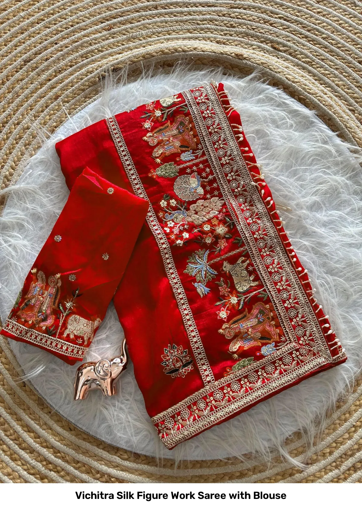 Vichitra Silk Figure Work Saree with Blouse 12