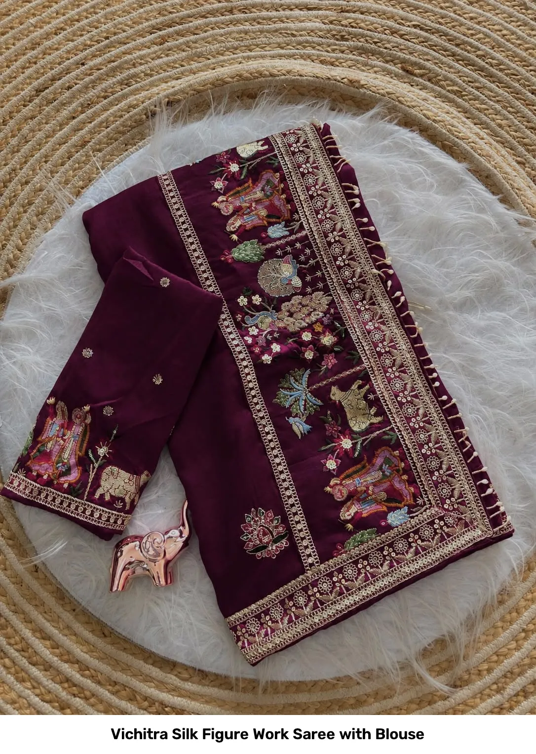 Vichitra Silk Figure Work Saree with Blouse 13