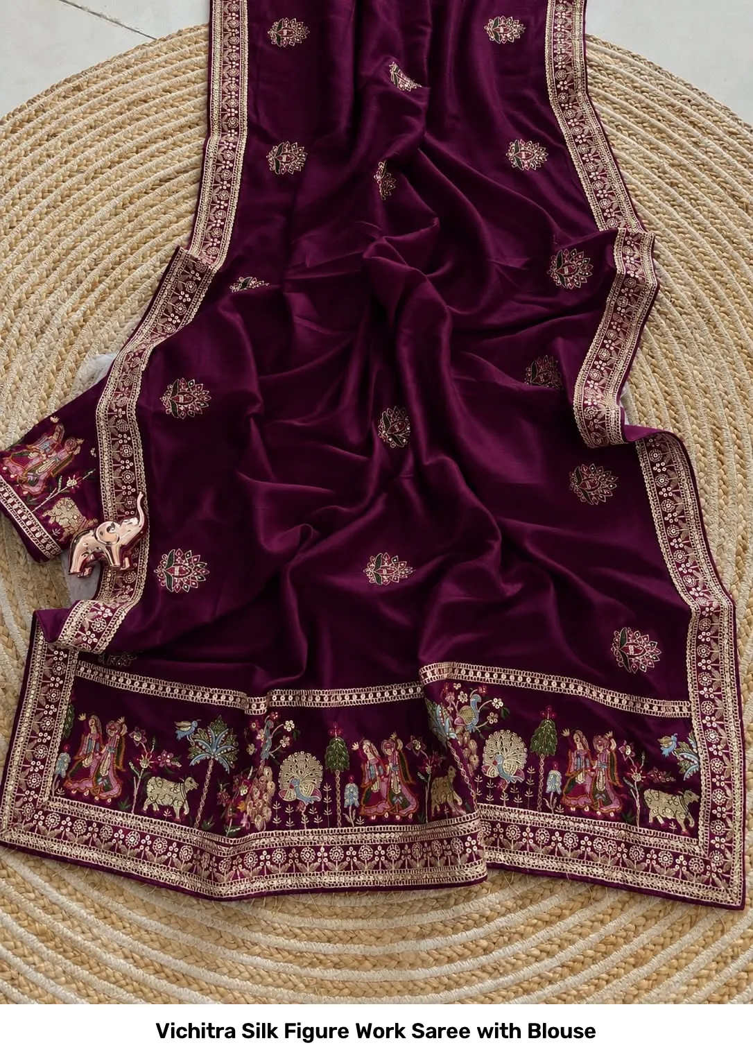 Vichitra Silk Figure Work Saree with Blouse 14
