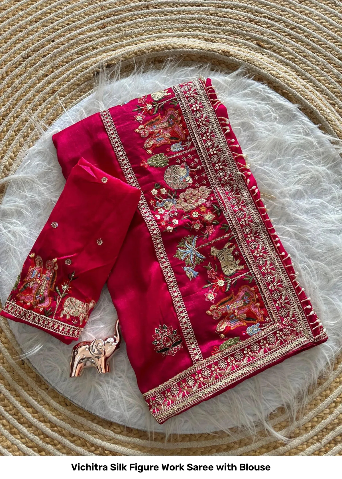 Vichitra Silk Figure Work Saree with Blouse 16