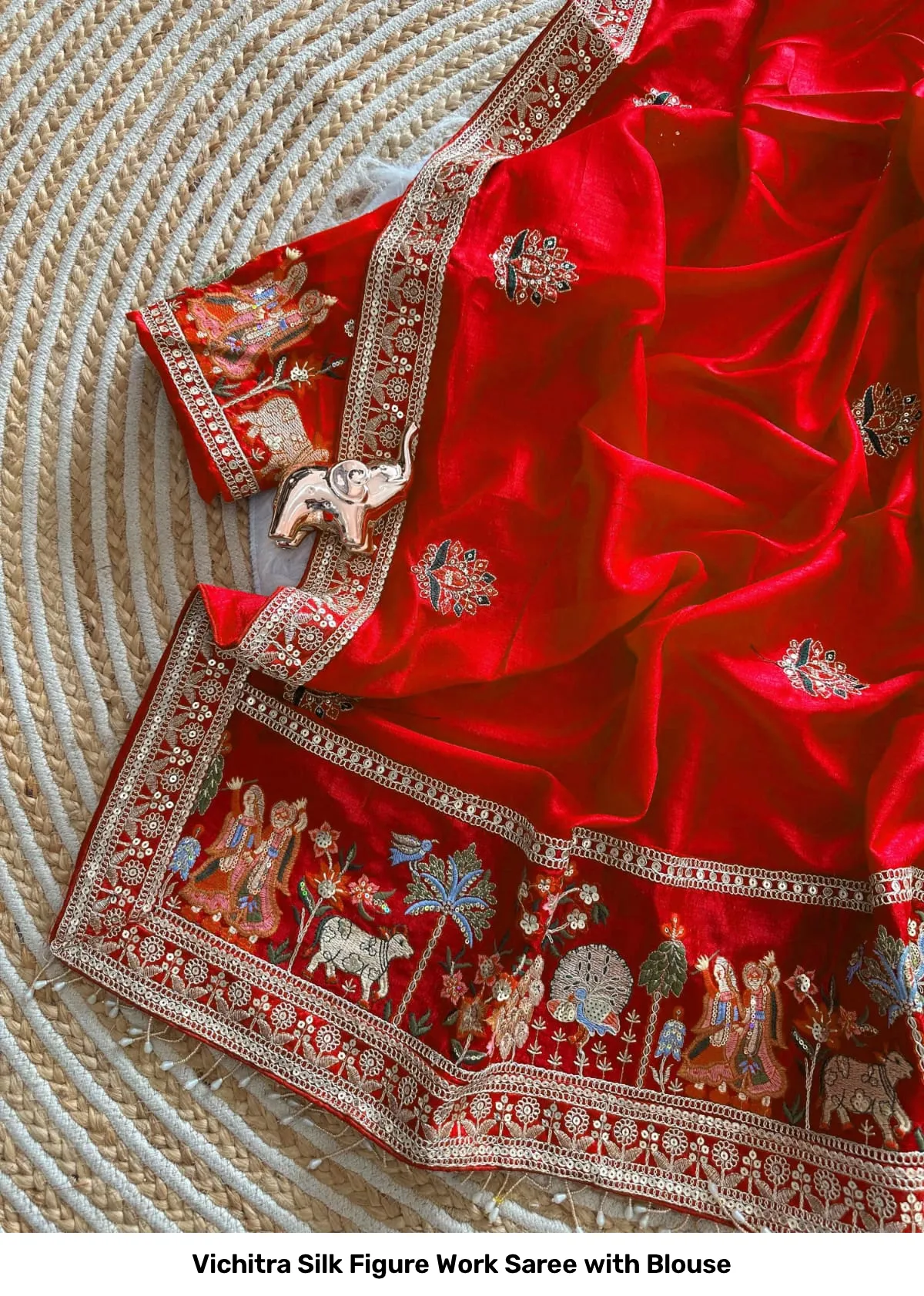 Vichitra Silk Figure Work Saree with Blouse 17