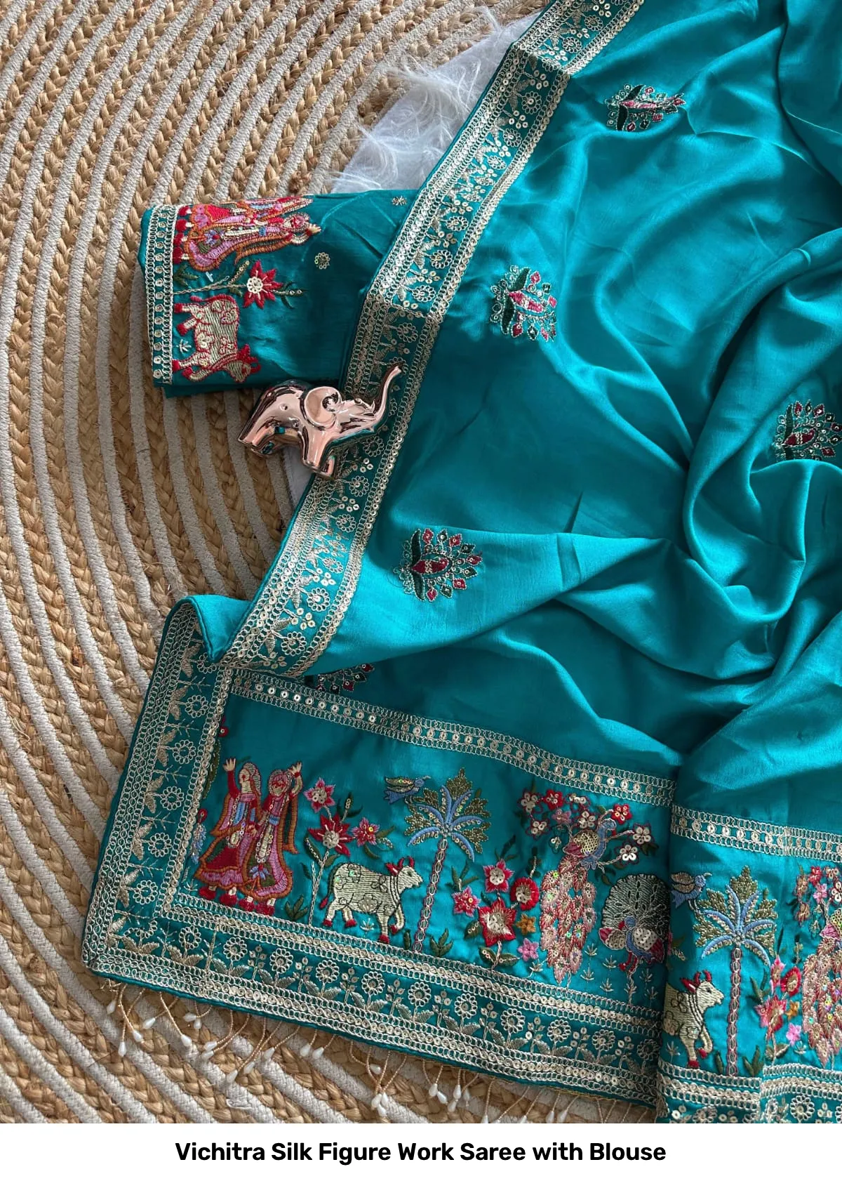 Vichitra Silk Figure Work Saree with Blouse 18
