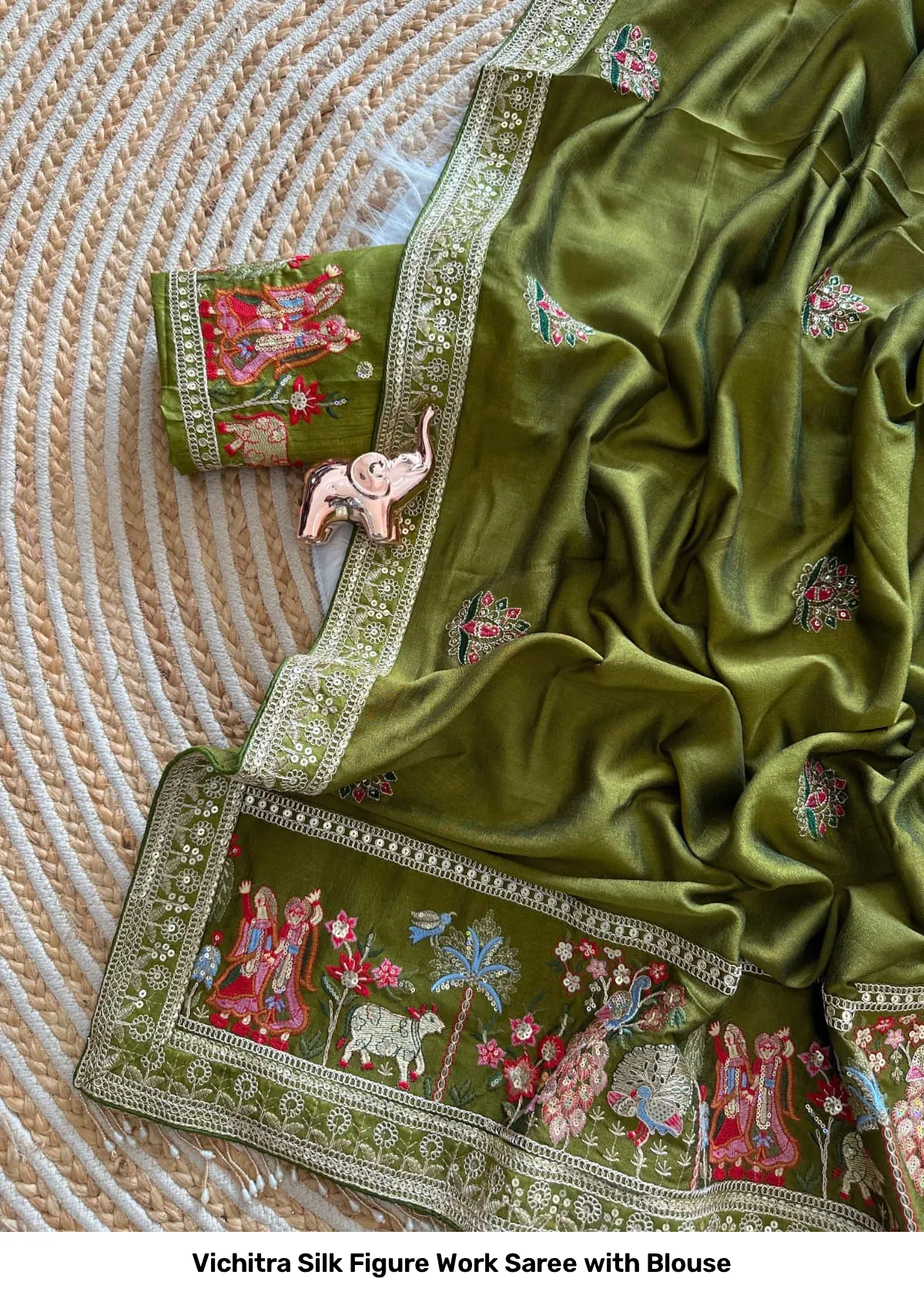 Vichitra Silk Figure Work Saree with Blouse 19