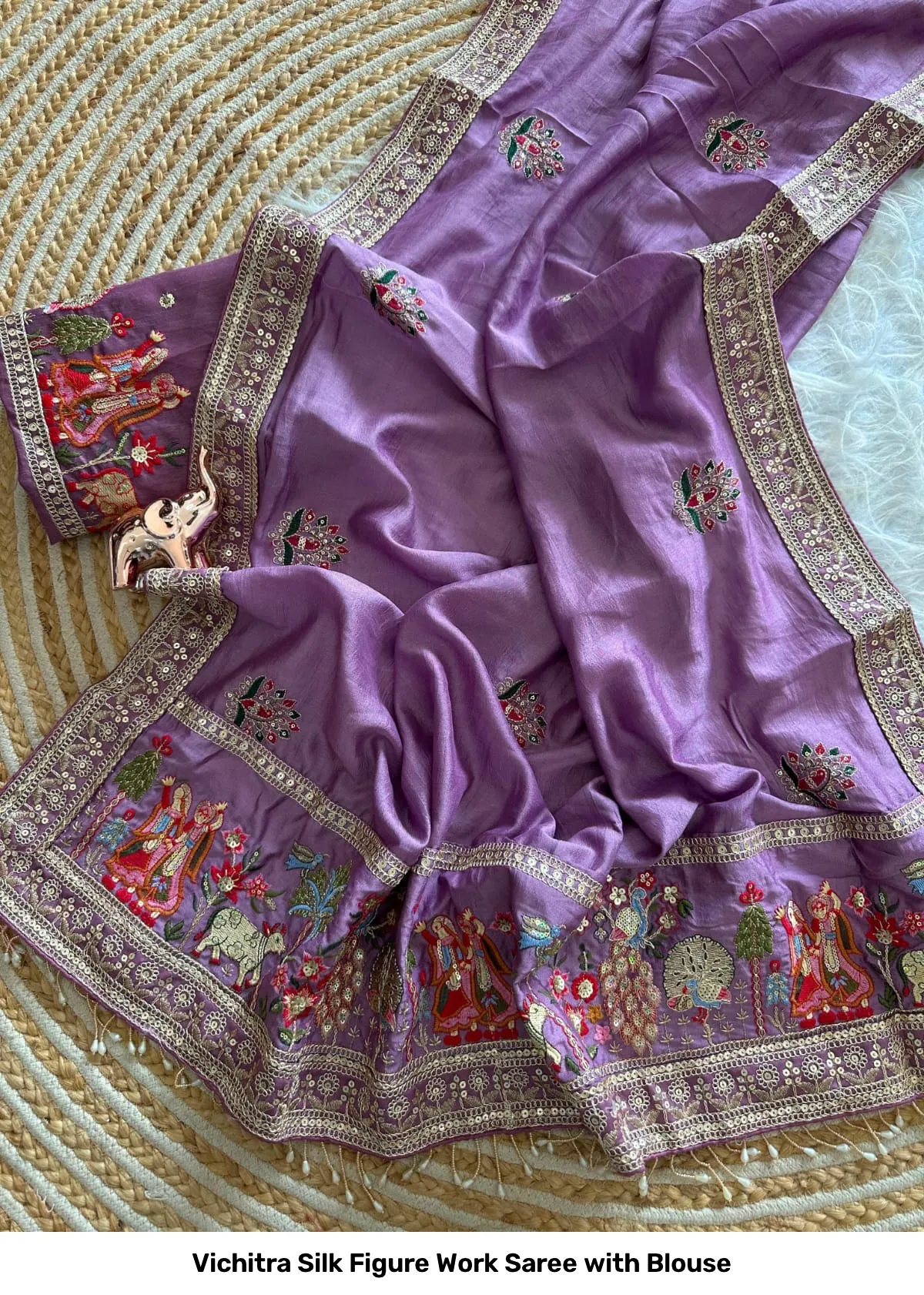 Vichitra Silk Figure Work Saree with Blouse 20
