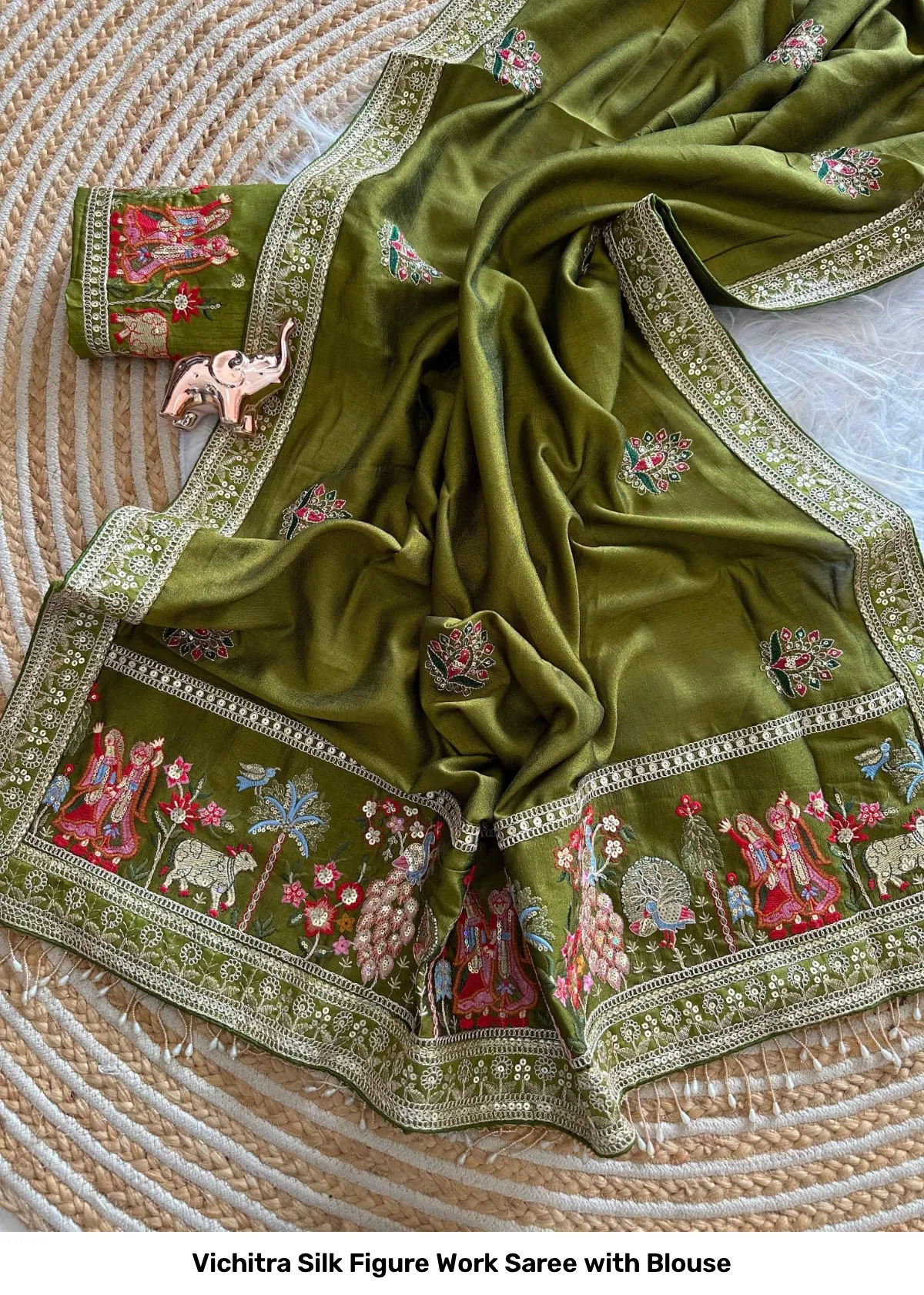 Vichitra Silk Figure Work Saree with Blouse 21