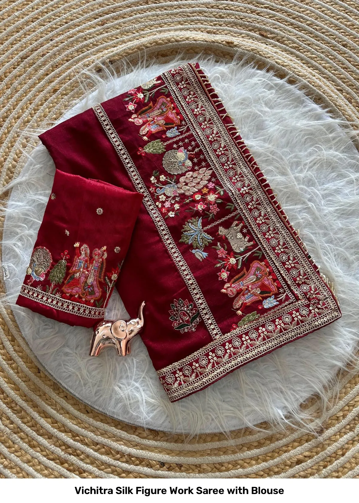 Vichitra Silk Figure Work Saree with Blouse 22