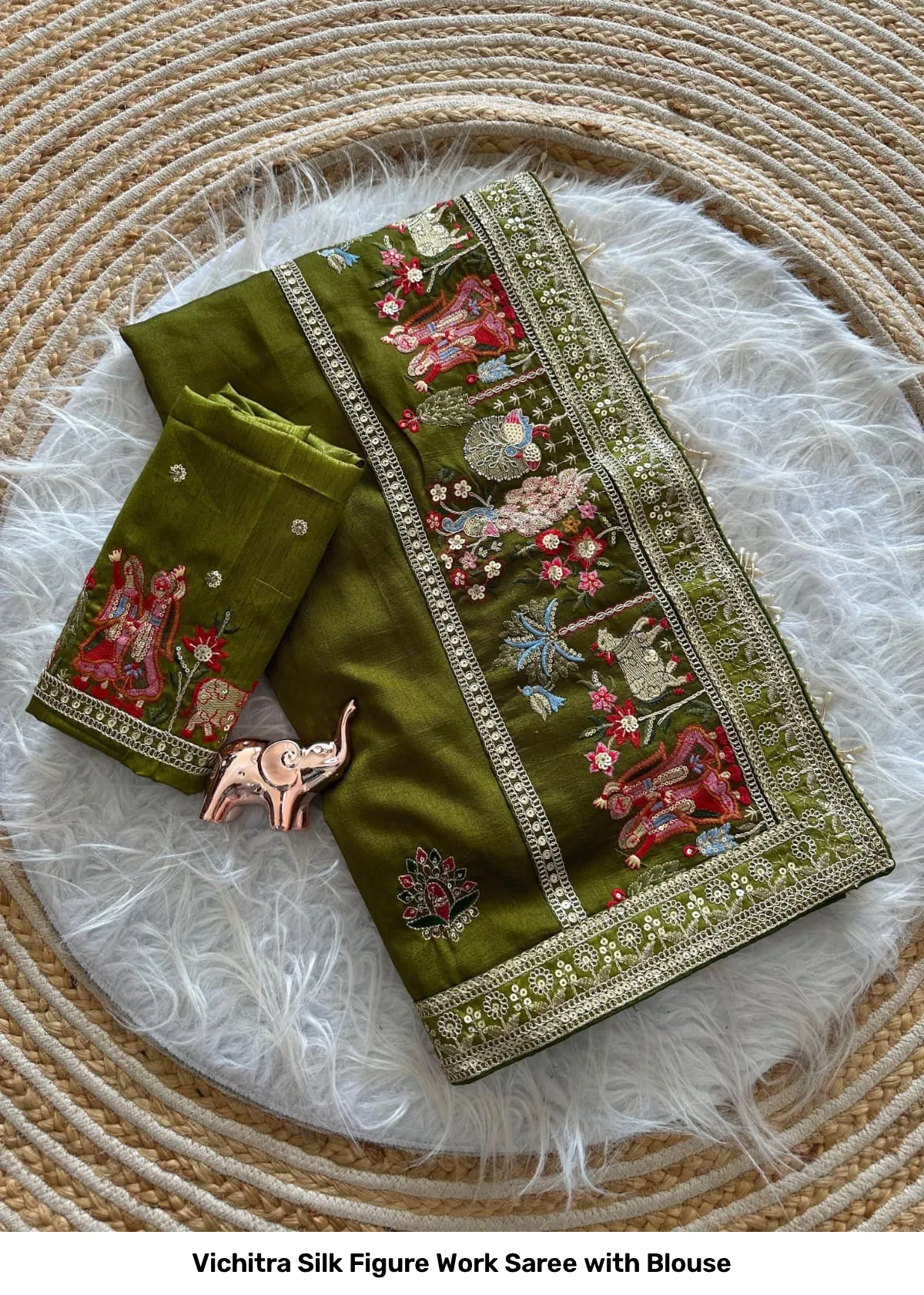 Vichitra Silk Figure Work Saree with Blouse 23