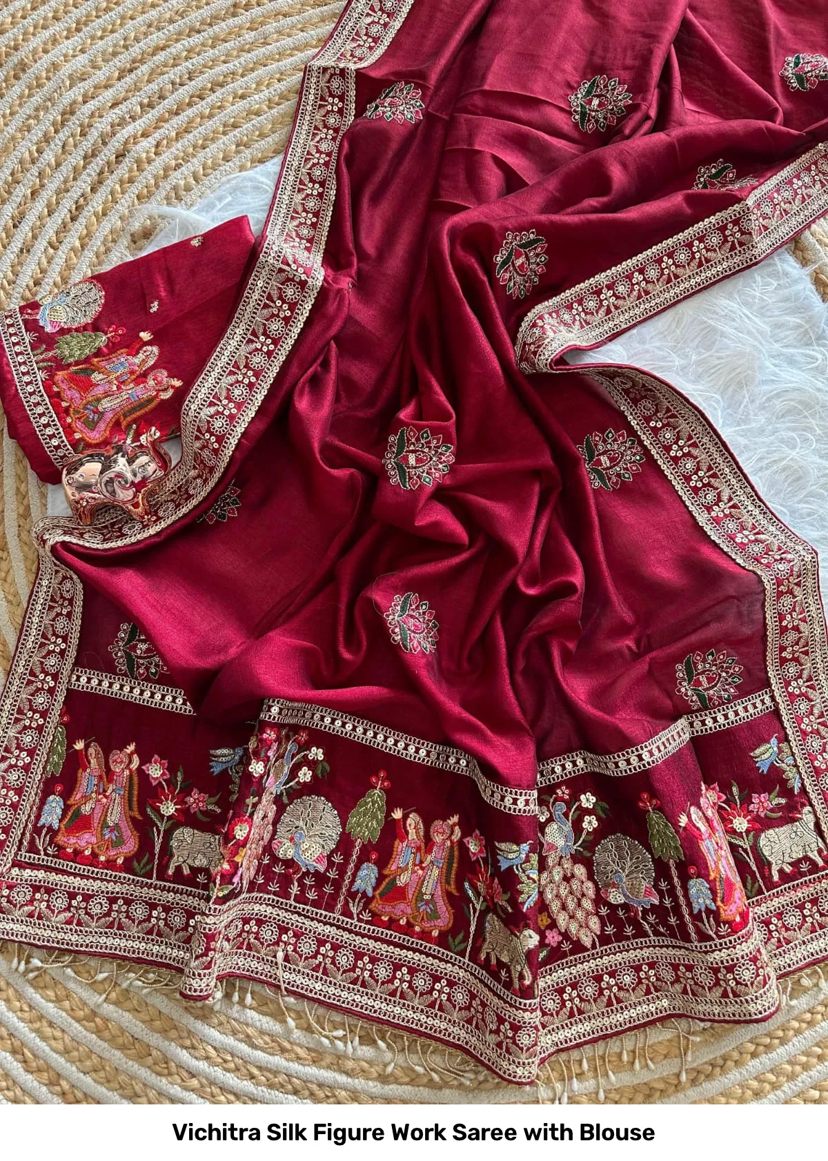 Vichitra Silk Figure Work Saree with Blouse 3