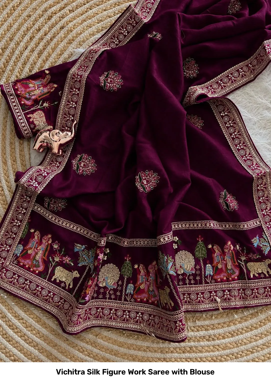Vichitra Silk Figure Work Saree with Blouse 4